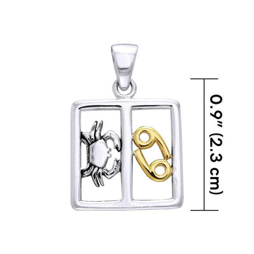 Cancer Zodiac Symbol Silver and 14K Gold Accent Pendant MPD917 - Jewelry